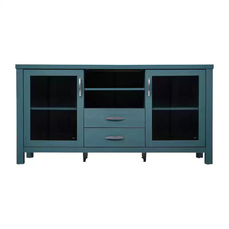 Emma and Oliver Engineered Wood Buffet Sideboard Storage Cabinet for Kitchen/Dining Room with Open Shelf, 2 Drawers, and 2 Tempered Glass Doors