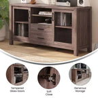 Emma and Oliver Engineered Wood Buffet Sideboard Storage Cabinet for Kitchen/Dining Room with Open Shelf, 2 Drawers, and 2 Tempered Glass Doors