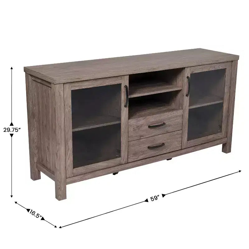 Emma and Oliver Engineered Wood Buffet Sideboard Storage Cabinet for Kitchen/Dining Room with Open Shelf, 2 Drawers, and 2 Tempered Glass Doors