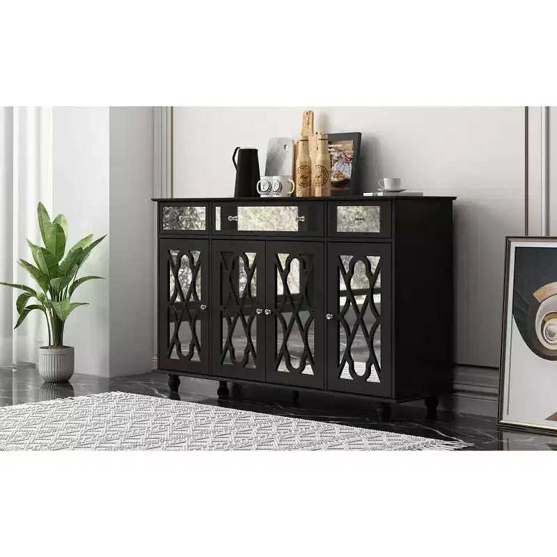 Famapy 55.1 Wide 3 Drawer Sideboard with Modern Design Cabinet Mirror Sideboard Buffet Cabinet Buffet