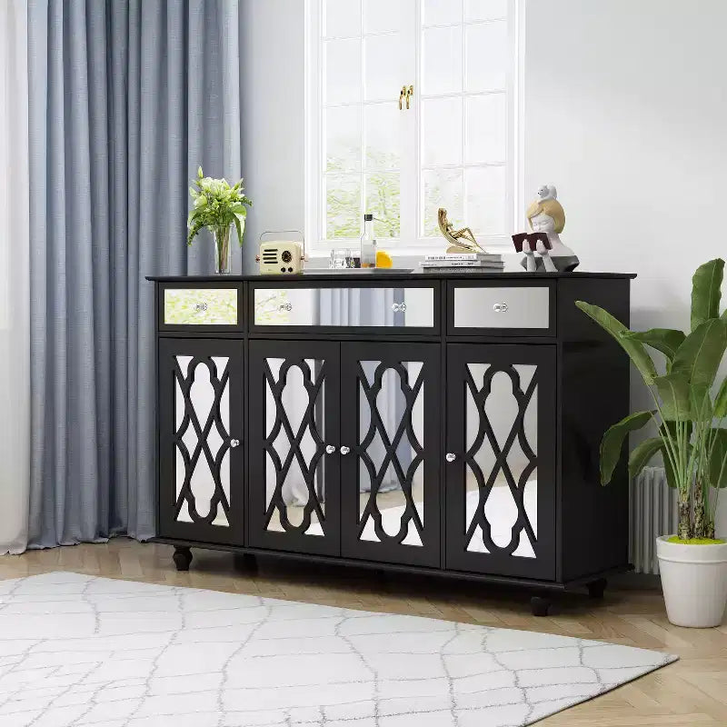Famapy 55.1 Wide 3 Drawer Sideboard with Modern Design Cabinet Mirror Sideboard Buffet Cabinet Buffet