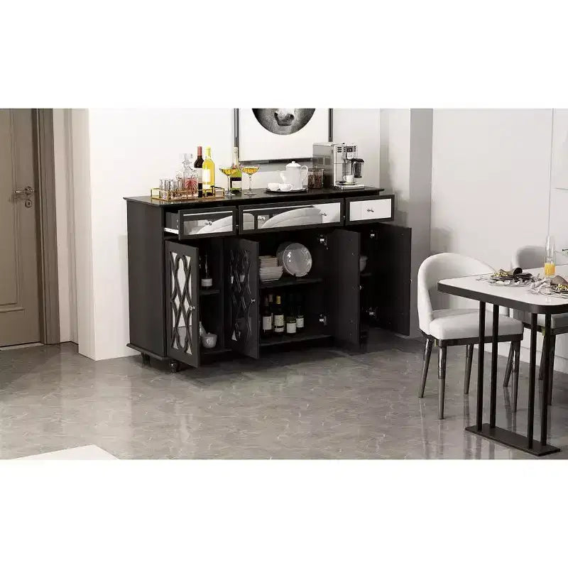 Famapy 55.1 Wide 3 Drawer Sideboard with Modern Design Cabinet Mirror Sideboard Buffet Cabinet Buffet