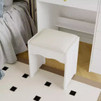 Famapy Whtie Vantiy Table Elegant Makeup Vanity Crystal Accent Lighting Mirror Glass Top Dresser