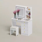 Famapy Whtie Vantiy Table Elegant Makeup Vanity Crystal Accent Lighting Mirror Glass Top Dresser