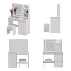 Famapy Whtie Vantiy Table Elegant Makeup Vanity Crystal Accent Lighting Mirror Glass Top Dresser