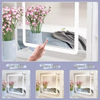 Famapy Whtie Vantiy Table Elegant Makeup Vanity Crystal Accent Lighting Mirror Glass Top Dresser