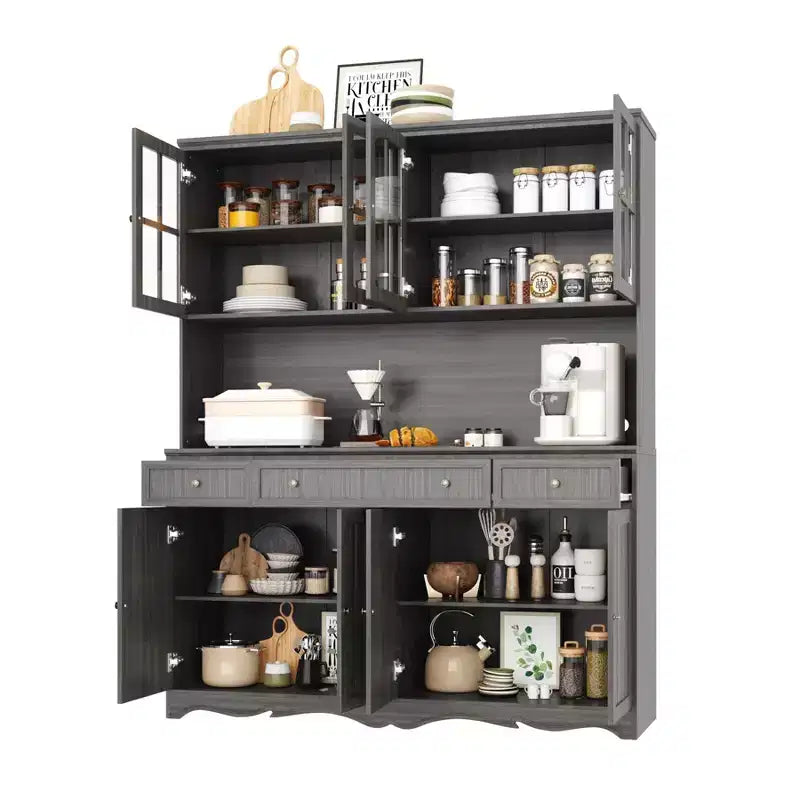 Famapy Gray Moire 61.2 Wide 3 Drawer Sideboard with Modern Design Buffet Hutch Storage Pantry Cabinet Sideboard Storage Cabinet