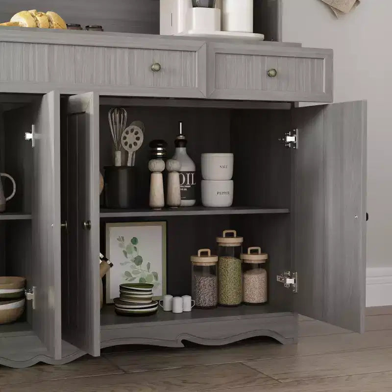 Famapy Gray Moire 61.2 Wide 3 Drawer Sideboard with Modern Design Buffet Hutch Storage Pantry Cabinet Sideboard Storage Cabinet