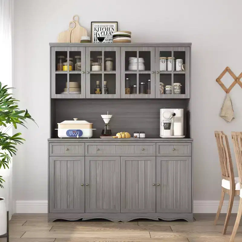 Famapy Gray Moire 61.2 Wide 3 Drawer Sideboard with Modern Design Buffet Hutch Storage Pantry Cabinet Sideboard Storage Cabinet