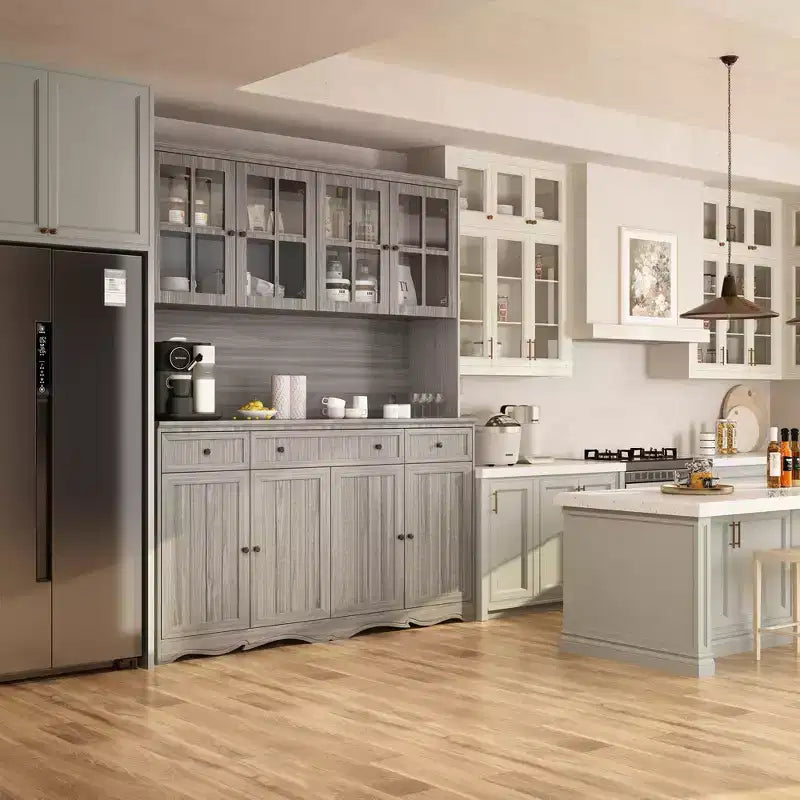 Famapy Gray Moire 61.2 Wide 3 Drawer Sideboard with Modern Design Buffet Hutch Storage Pantry Cabinet Sideboard Storage Cabinet