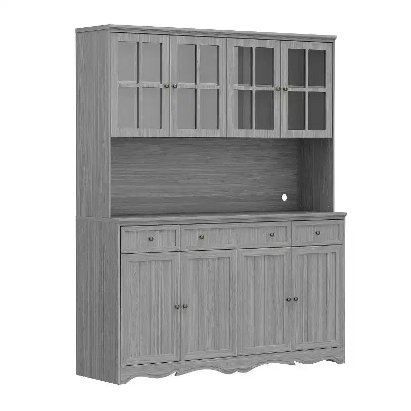 Famapy Gray Moire 61.2 Wide 3 Drawer Sideboard with Modern Design Buffet Hutch Storage Pantry Cabinet Sideboard Storage Cabinet