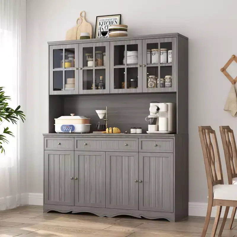 Famapy Gray Moire 61.2 Wide 3 Drawer Sideboard with Modern Design Buffet Hutch Storage Pantry Cabinet Sideboard Storage Cabinet