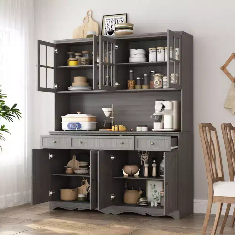 Famapy Gray Moire 61.2 Wide 3 Drawer Sideboard with Modern Design Buffet Hutch Storage Pantry Cabinet Sideboard Storage Cabinet