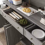 Famapy Gray Moire 61.2 Wide 3 Drawer Sideboard with Modern Design Buffet Hutch Storage Pantry Cabinet Sideboard Storage Cabinet
