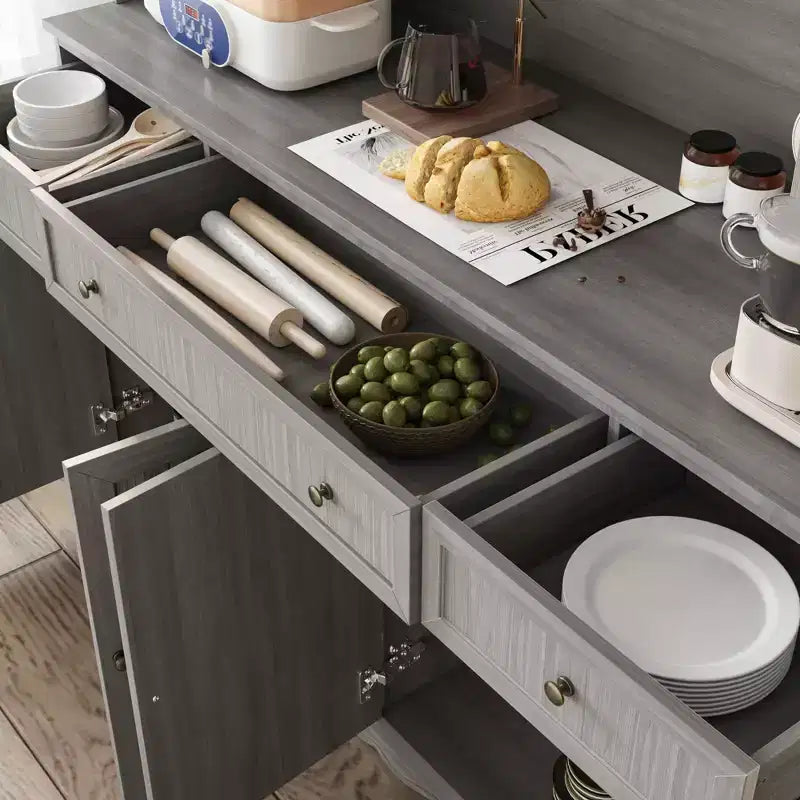 Famapy Gray Moire 61.2 Wide 3 Drawer Sideboard with Modern Design Buffet Hutch Storage Pantry Cabinet Sideboard Storage Cabinet