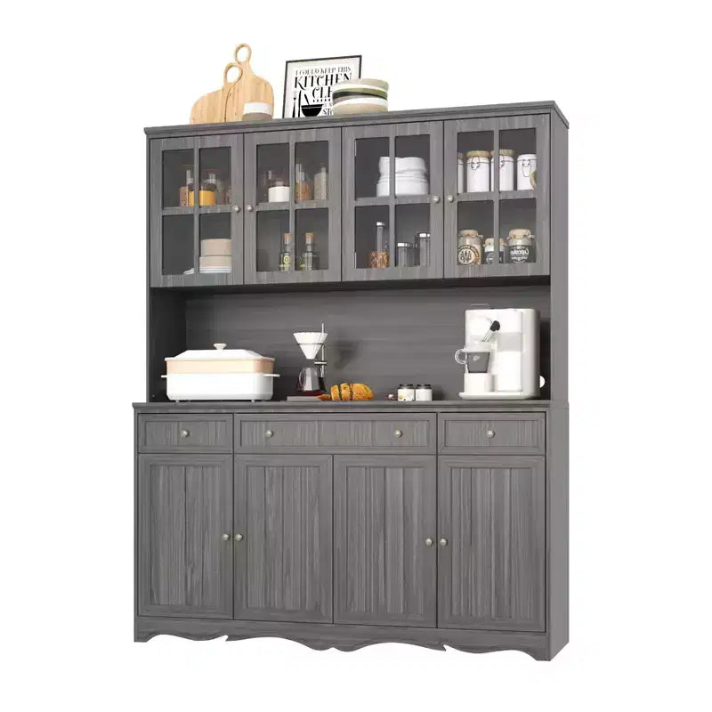 Famapy Gray Moire 61.2 Wide 3 Drawer Sideboard with Modern Design Buffet Hutch Storage Pantry Cabinet Sideboard Storage Cabinet