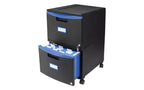 Storex Two-Drawer Mobile Filing Cabinet, 2 Legal/Letter-Size File Drawers, Black/Blue, 14.75 x 18.25 x 26