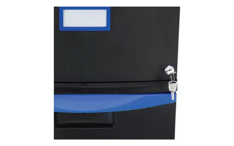 Storex Two-Drawer Mobile Filing Cabinet, 2 Legal/Letter-Size File Drawers, Black/Blue, 14.75 x 18.25 x 26