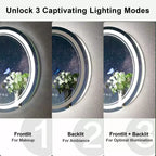 Keonjinn LED Round Bathroom Vanity Wall Mirror, 3 Color Temperatures Dimmable