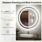 Keonjinn LED Round Bathroom Vanity Wall Mirror, 3 Color Temperatures Dimmable