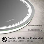 Keonjinn LED Round Bathroom Vanity Wall Mirror, 3 Color Temperatures Dimmable