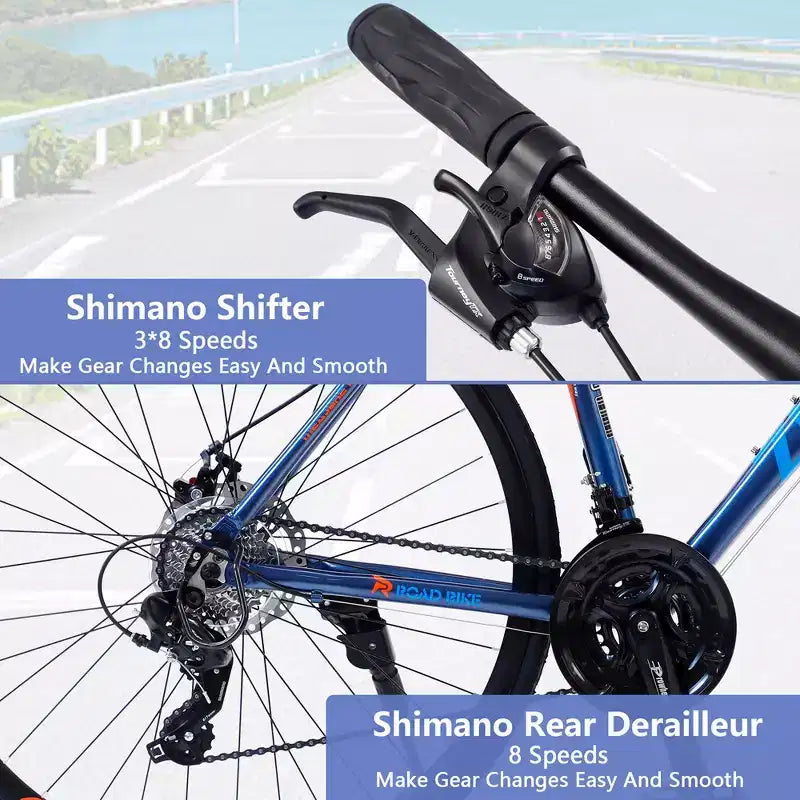 Bici da Strada con Trasmissione a 24 Velocità, Bici da 700C con Freni a Disco, Bici da Città Leggera con Telaio in Lega di Alluminio, Bici Ibrida da Strada