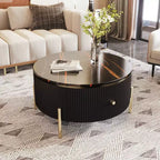 31.5 Modern Round Coffee Table, Accent Table with Marble Pattern Tabletop, Center Sofa Table for Living Room Apartment Office Balcony