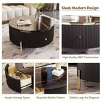 31.5 Modern Round Coffee Table, Accent Table with Marble Pattern Tabletop, Center Sofa Table for Living Room Apartment Office Balcony
