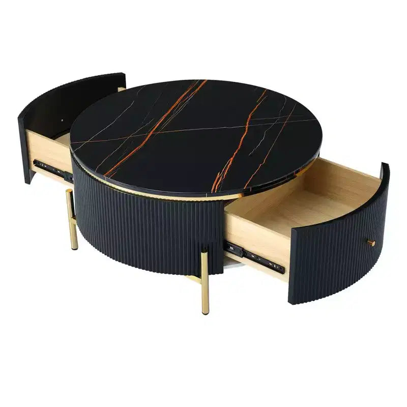 31.5 Modern Round Coffee Table, Accent Table with Marble Pattern Tabletop, Center Sofa Table for Living Room Apartment Office Balcony