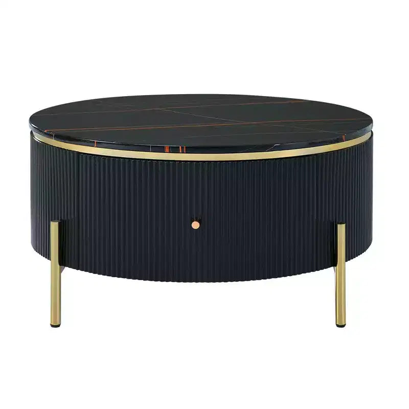 31.5 Modern Round Coffee Table, Accent Table with Marble Pattern Tabletop, Center Sofa Table for Living Room Apartment Office Balcony