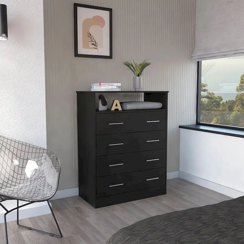 Black 4-Drawer Dresser - 33" Wide Storage Cabinet