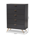 Kelson Modern Dark Grey and Gold Finished Wood 5-Drawer Chest