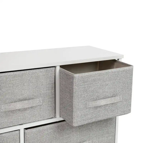 5 Drawer Storage Chest with Wood Top & Dark Fabric Pull Drawers