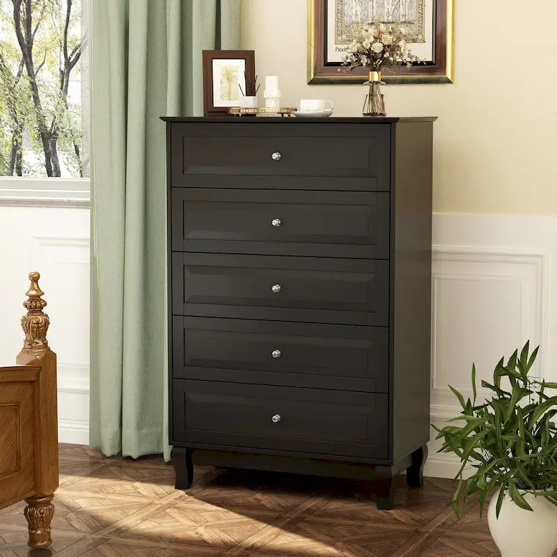 Black 5-Drawer Dresser with Wood Legs Alfredo Custom Furniture Black 5-Drawer Dresser with Wood Legs Alfredo Custom Furniture