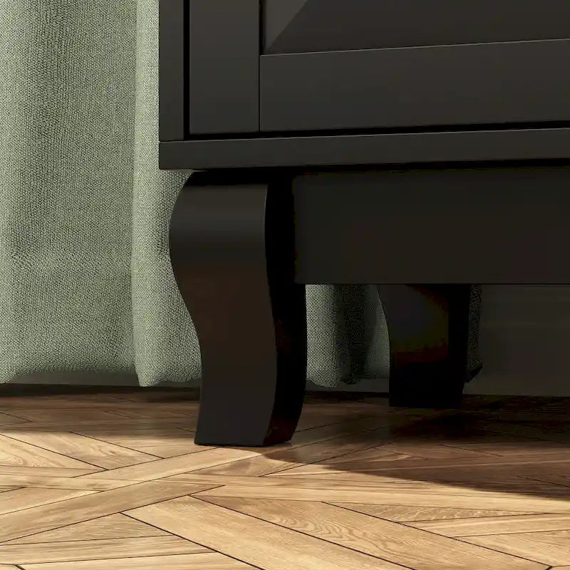Comò nero a 5 cassetti con gambe in legno