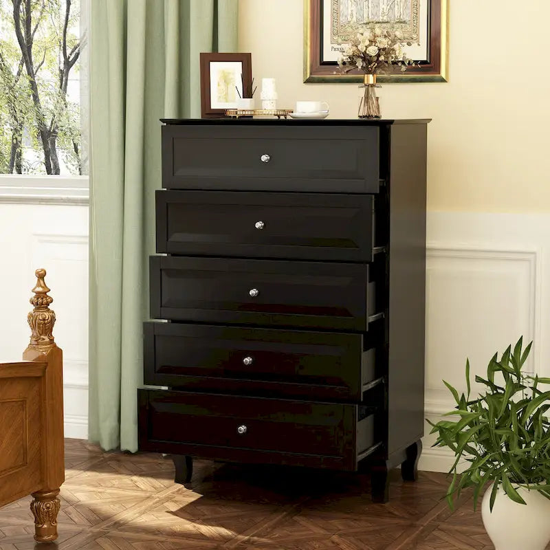 5 drawer dresser black Black 5-Drawer Dresser with Wood Legs – Alfredo Custom Furniture