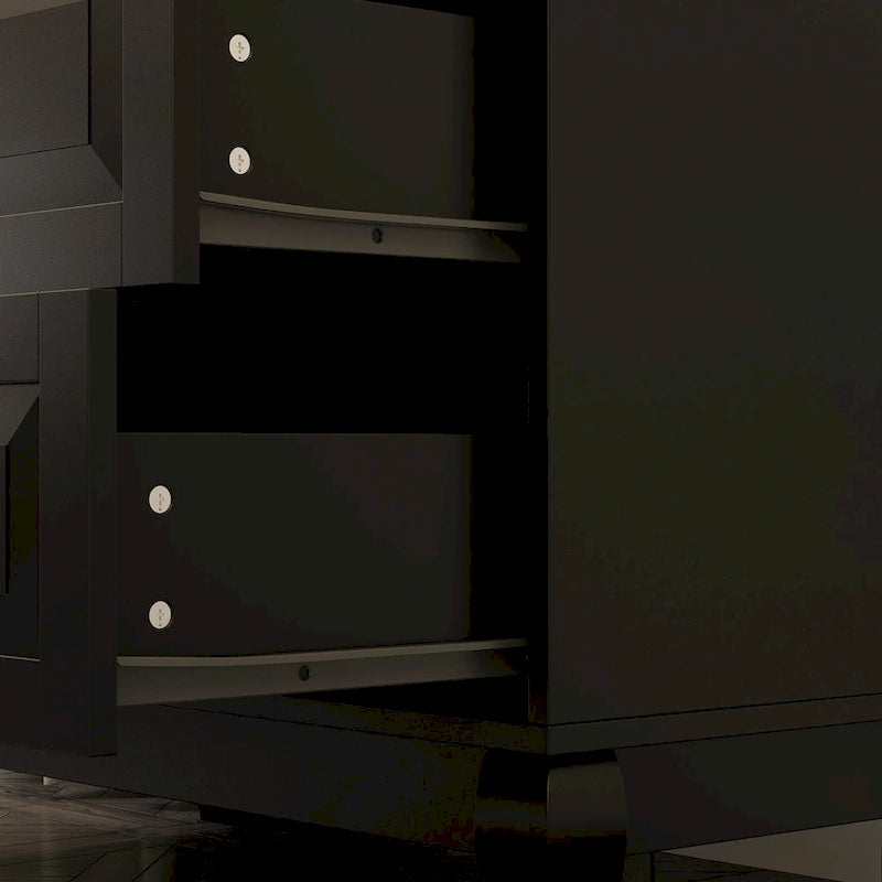 Black 5-Drawer Dresser with Wood Legs