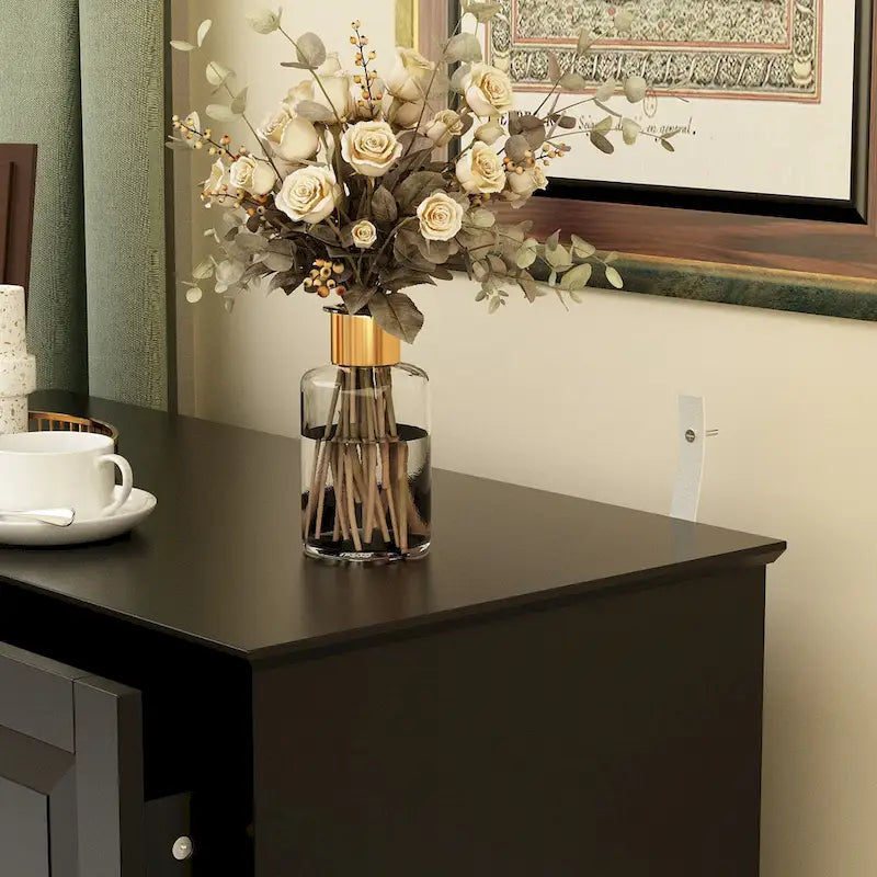 Black 5-Drawer Dresser with Wood Legs