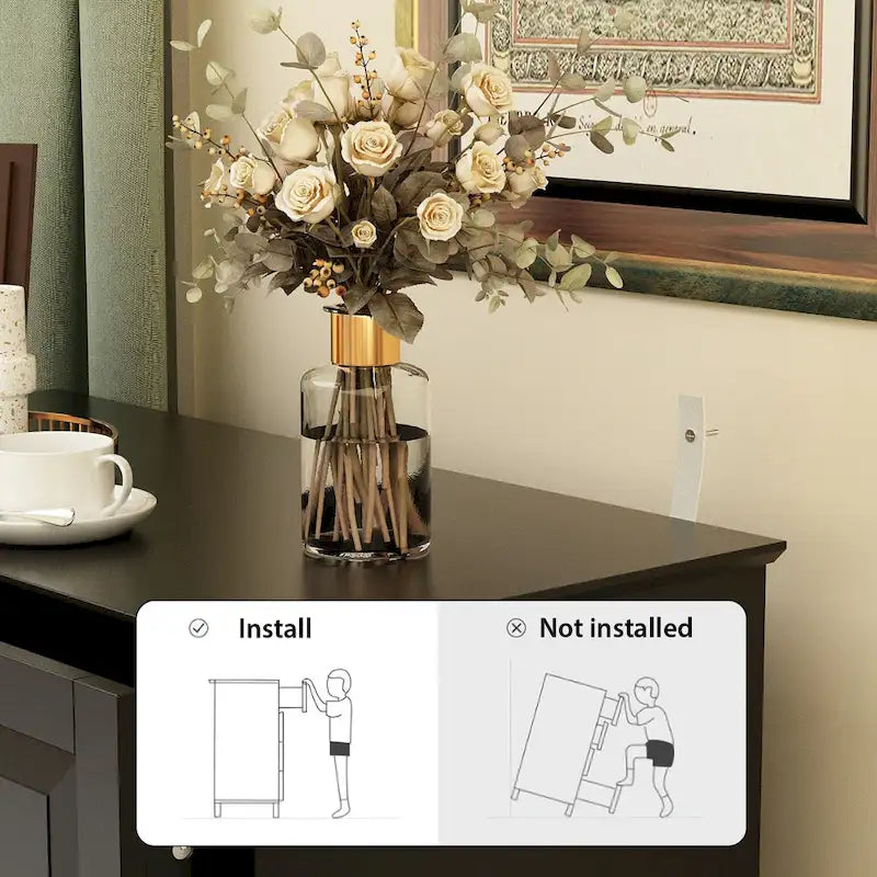 Black 5-Drawer Dresser with Wood Legs