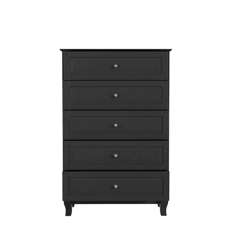 Comò nero a 5 cassetti con gambe in legno