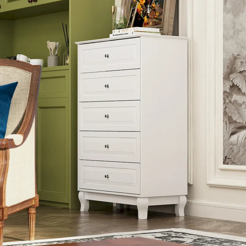 Black 5-Drawer Dresser with Wood Legs