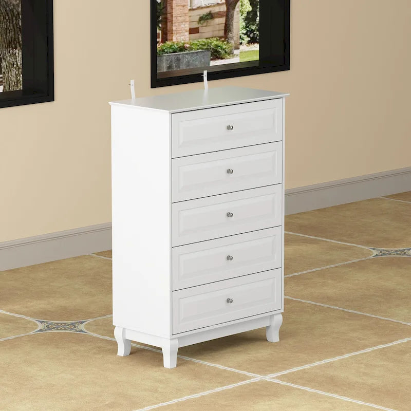 Black 5-Drawer Dresser with Wood Legs