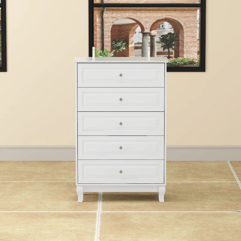 Black 5-Drawer Dresser with Wood Legs