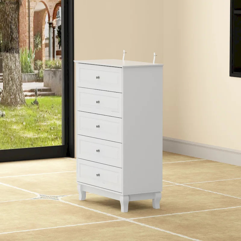 Comò nero a 5 cassetti con gambe in legno