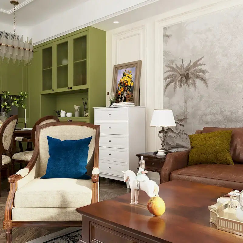 Black 5-Drawer Dresser with Wood Legs