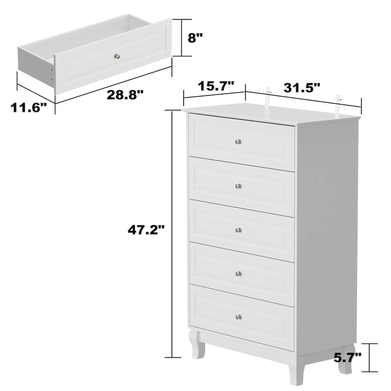 Comò nero a 5 cassetti con gambe in legno