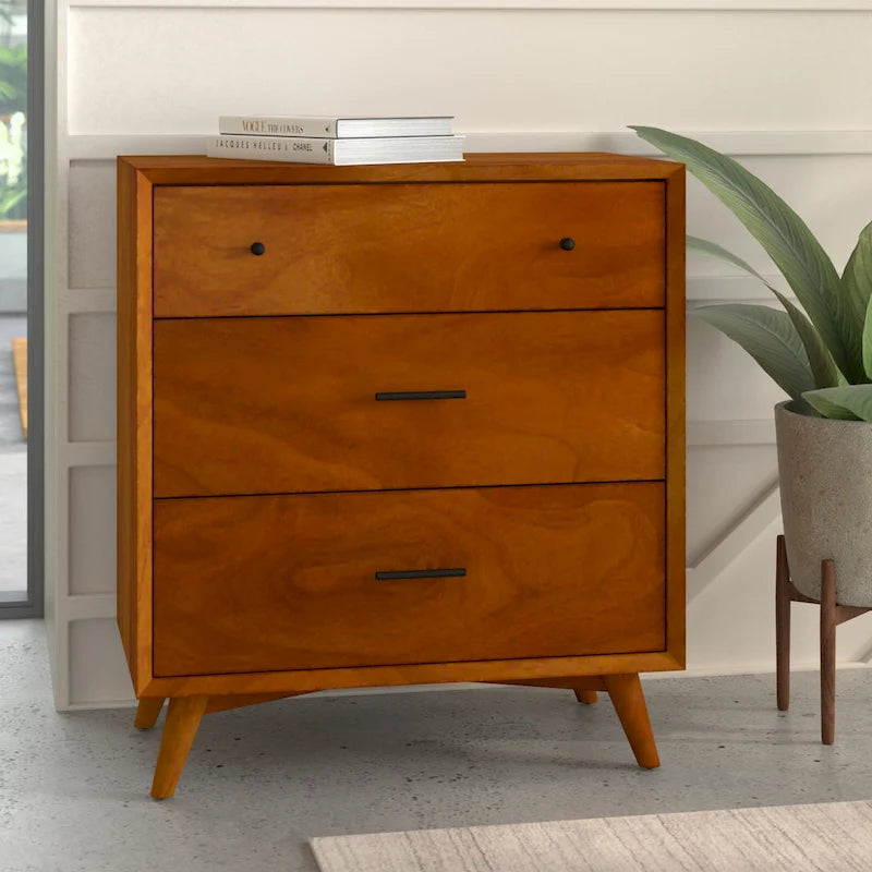 Cassettiera in legno a 3 cassetti - Stile Mid-Century Bianco/Marrone