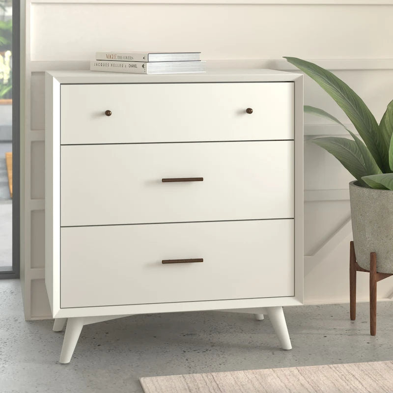 Cassettiera in legno a 3 cassetti - Stile Mid-Century Bianco/Marrone