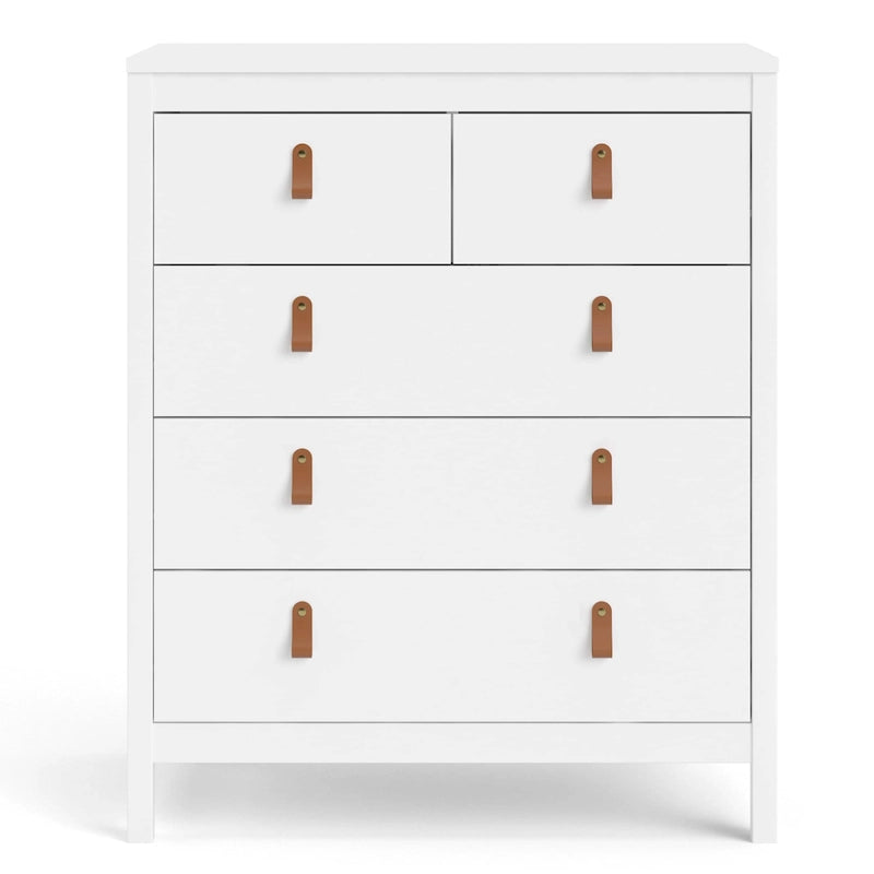 Grey 5-Drawer Chest with Leather Handles