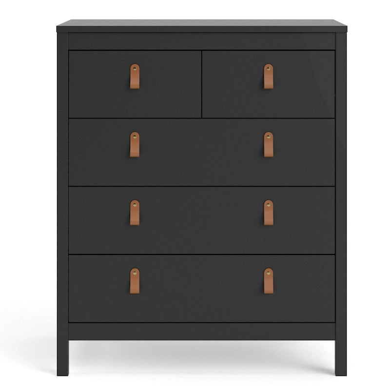 Grey 5-Drawer Chest with Leather Handles